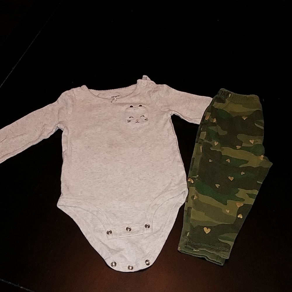 Carter's 12M onesie and camo pants